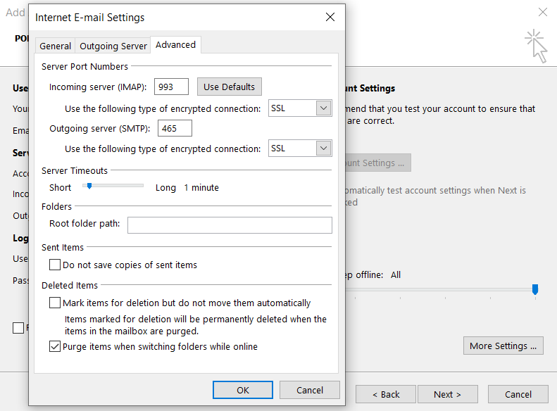 Add Settings for SMTP and IMAP servers